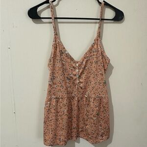No Comment Large Floral Peach V Neck Spaghetti Strap Y2K Camisole